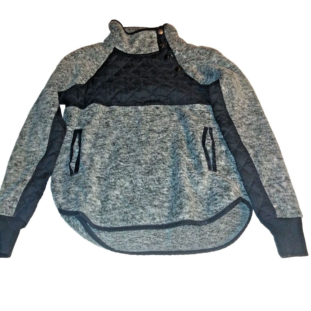 Abercrombie & Fitch XXS MockNeck fleece pull over women Snaps Pockets Grey Blac